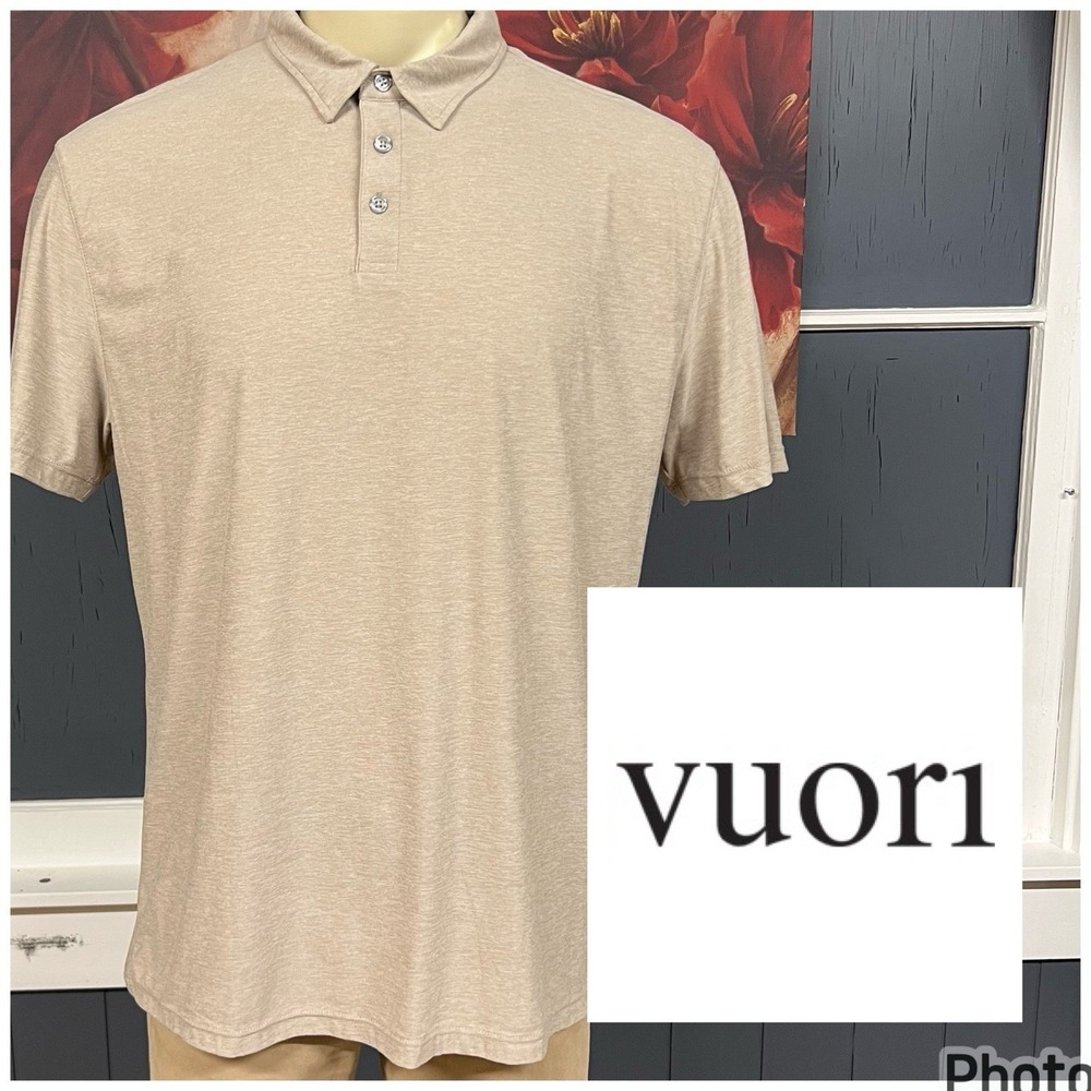 Vuori Soft Knit Strato Tech‎ Polo Shirt Mens XL Modern Athletic Fit Beige
